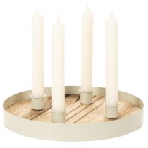 Article Support à bougies rond en bois et métal pour 4 bougies - 25 cm