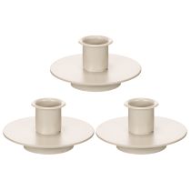 Article Petit bougeoir en métal beige mat pour bougies fines 8 cm - Lot de 3