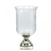 Lanterne verre avec socle aspect antique argent Ø17cm H31.5cm