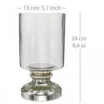 Lanterne verre bougie verre aspect antique argent Ø13cm H24cm