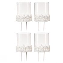 Article Bougeoir avec photophore épine blanc H8cm 4 pcs