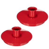 Article Bougeoir compact en métal rouge pour bougies fines 10 cm - Lot de 2