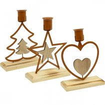 Article Chandelier bougies étoile coeur sapin marron H16,5cm assorties 3pcs