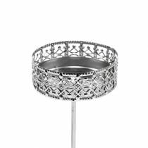 Article Bougeoir filigrane à brancher argent Ø6,4cm H12,5cm 4 pièces aspect antique