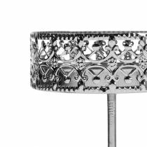 Article Bougeoir filigrane à brancher argent Ø6,4cm H12,5cm 4 pièces aspect antique