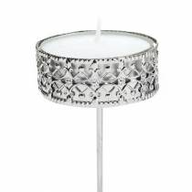 Article Bougeoir filigrane à brancher argent Ø6,4cm H12,5cm 4 pièces aspect antique