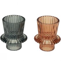 Article Bougeoir bougeoir en verre gris marron H6,5cm 2pcs