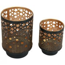 Bougeoir métal noir/étoiles dorées H13,5cm/19cm lot de 2
