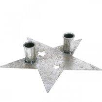 Bougie décoration étoile, décoration métal, bougeoir pour 2 bougies coniques argent, aspect antique 23cm × 22cm