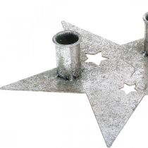 Article Bougie décoration étoile, décoration métal, bougeoir pour 2 bougies coniques argent, aspect antique 23cm × 22cm