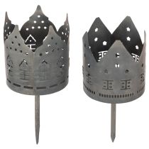 Article Lot de 2 porte-bougies en métal gris foncé avec motif maisons 6 cm