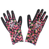 Article Gants de jardin Kixx à motif fraise, blancs et rouges, taille 8. Gants de jardin Kixx à fleurs, noirs, taille 8.