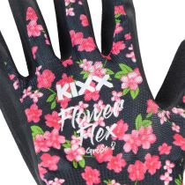 Article Gants de jardin Kixx à motif fraise, blancs et rouges, taille 8. Gants de jardin Kixx à fleurs, noirs, taille 8.