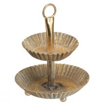 Article Petit présentoir à gâteau 2 étages en métal doré vieilli Ø13cm H16,5cm