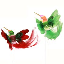 Article Décoration Colibri sur bâton turquoise bordeaux 13-15cmx9-10cm 6 pcs