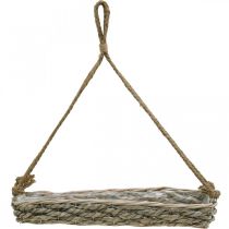 Article Panier suspendu, jardinière, pot de fleurs tressé, couleurs naturelles, blanchi, L43,5cm