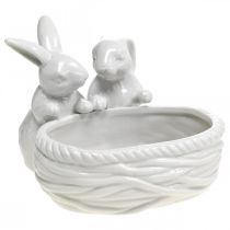 Lapins avec nid, décoration de table, nid de Pâques, décoration en porcelaine, bol décoratif blanc L15cm H11cm