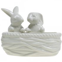 Article Lapins avec nid, décoration de table, nid de Pâques, décoration en porcelaine, bol décoratif blanc L15cm H11cm