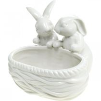 Article Lapins avec nid, décoration de table, nid de Pâques, décoration en porcelaine, bol décoratif blanc L15cm H11cm