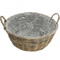 Article Grand panier en osier avec anses, blanc naturel, jardinière XL style champêtre, panier décoratif pour plantes et rangement, Ø51cm