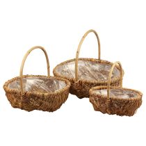 Panier à plantes panier tressé avec anse naturel 33/28/22cm lot de 3