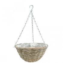 Coupe à plantes à suspendre, panier suspendu tressé naturel, blanc lavé H15cm Ø30cm
