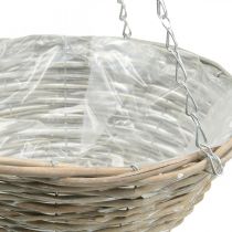 Coupe à plantes à suspendre, panier suspendu tressé naturel, blanc lavé H15cm Ø30cm