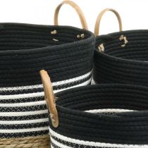 Article Ensemble de 3 paniers de rangement avec poignées, panier à plantes et boîte de rangement, noir et blanc, finition naturelle, empilables, Ø 32/28/23 cm, H 30/25/19 cm