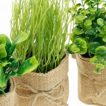 Article Herbes en pots Herbes de cuisine artificielles Ciboulette, basilic et laitue 3pcs