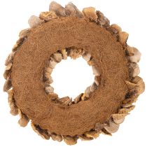 Article Couronne en champignons de bois naturels 37 cm pour décoration murale ou de porte