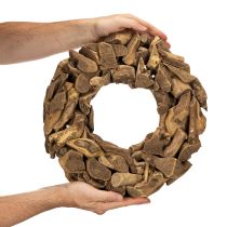 Article Couronne décorative en bois naturel, ronde, 35 cm