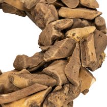 Article Couronne décorative en bois naturel, ronde, 35 cm