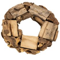 Article Couronne décorative en bois naturel, ronde, 35 cm