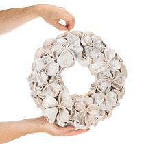 Article Couronne décorative séchée en lotus naturel 35 cm blanche pour intérieur