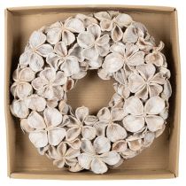 Article Couronne décorative séchée en lotus naturel 35 cm blanche pour intérieur