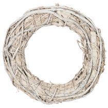 Article Grande couronne en bois blanchie 40 cm pour décoration