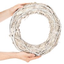 Article Grande couronne en bois blanchie 40 cm pour décoration