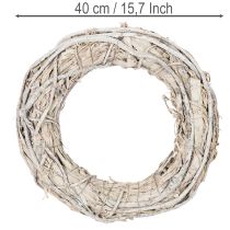 Article Grande couronne en bois blanchie 40 cm pour décoration
