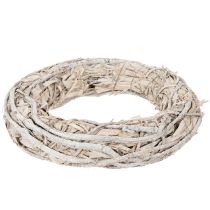Article Grande couronne en bois blanchie 40 cm pour décoration