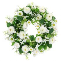 Couronne de fleurs déco blanche Bellis porte couronne fleurs en soie Ø30cm