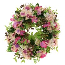 Article Couronne de fleurs avec hortensia et baies rose Ø30cm