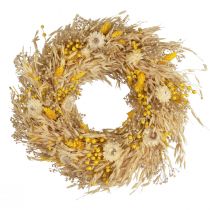 Couronne décorative couronne d&#39;avoine couronne naturelle fleurs de paille jaune Ø29cm