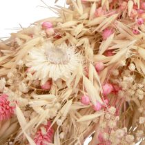 Article Couronne décorative en avoine séchée et fleurs roses Ø29 cm