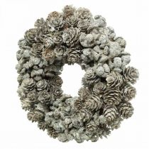 Déco couronne cônes mélèze et cyprès blanc, paillettes Ø20cm 2pcs