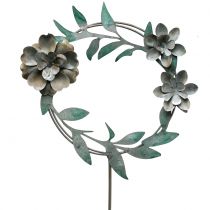 Article Pique de jardin avec couronne florale, métal H. 63 cm