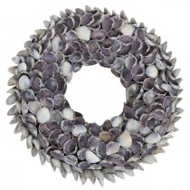 Couronne de coquillages, coquillages naturels chippy violets, anneau fait de coquillages Ø25cm