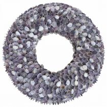 Couronne de coquillages, coquillages naturels, chippy violet, couronne de mer Ø40cm