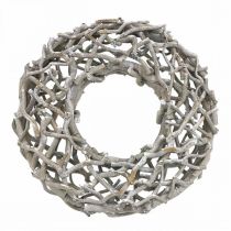 Article Couronne décorative en bois, gris cérusé, décoration de table couronne naturelle Ø50cm