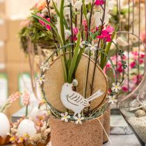 Couronne avec oiseau, décoration en métal à suspendre, printemps blanc/vert Ø14,5cm lot de 2
