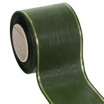 Article Ruban vert foncé pour couronnes, bordé d'or, 75 mm de large, 25 m de long - Idéal pour les décorations funéraires et l'art floral